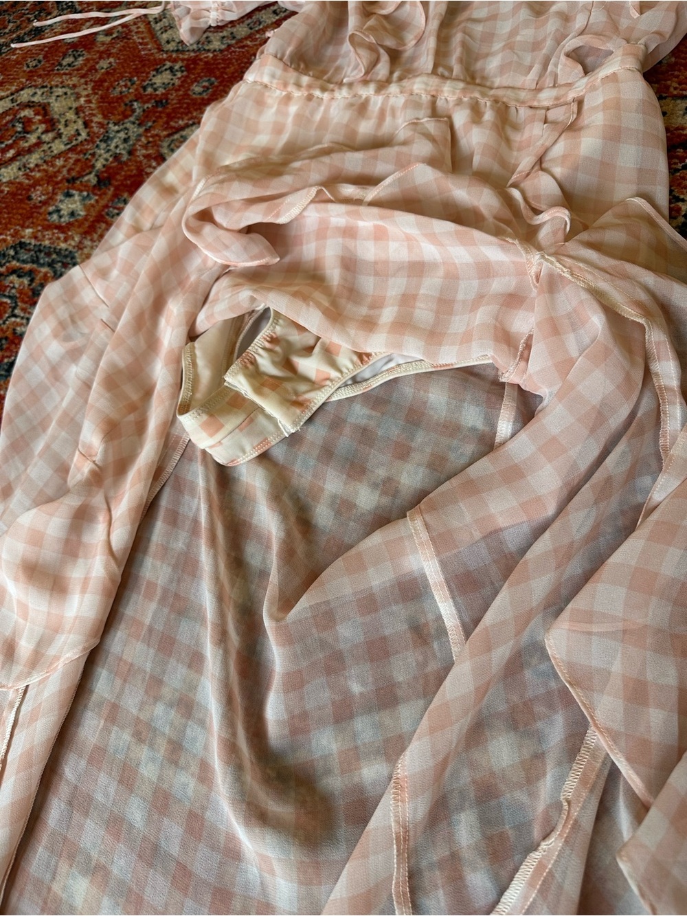 For Love & Lemons Peach and White Gingham Maxi Dress - Picture 3 of 10